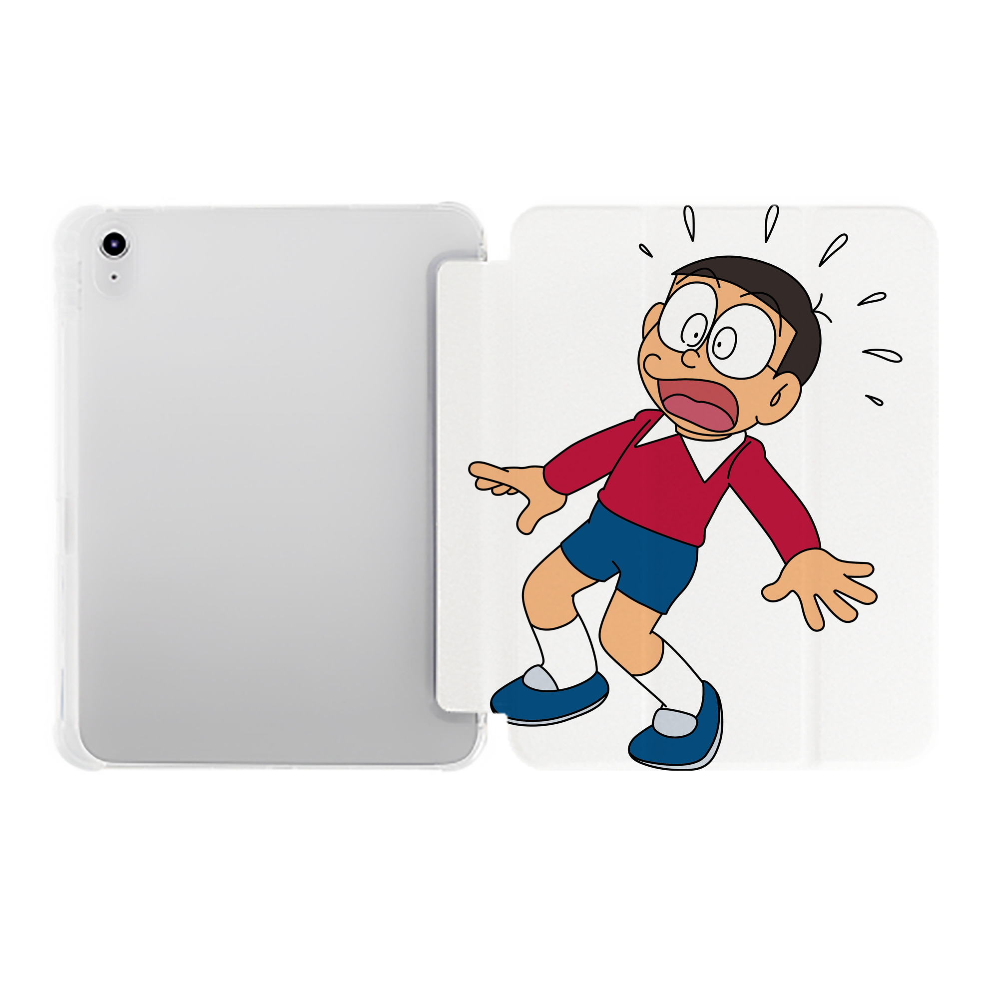 （画像用） ドラえもん 野比 のび太 Doraemon Nobita Nobi IPad ケース ペン収納付き 三つ折りスタンド PUレザー×シリコン 対応機種9.5/10.5/10.9インチ